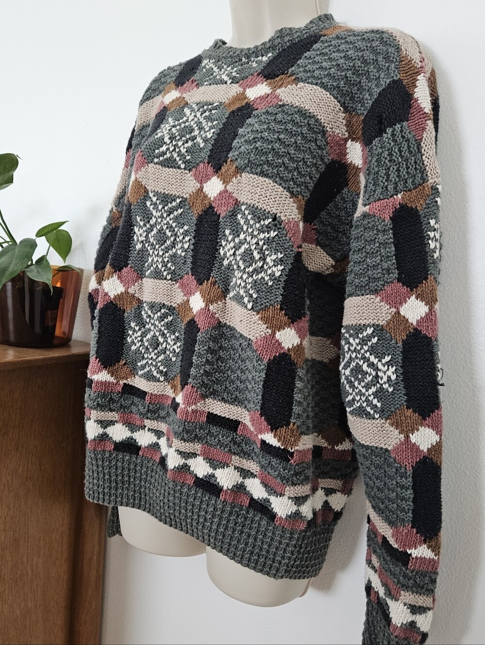 vintage 90s cottage grunge chunky knit granny patchwork sweater y2k boho sweater - Picture 7 of 7